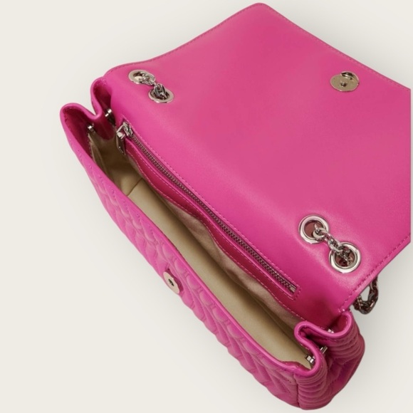MAJE Clover Quilted Leather Crossbody Bag with Chain Strap. Fluo Pink #1547 NWT - Picture 5 of 7